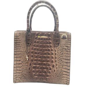 Brahmin Caroline Croc-Embossed Brown Leather Satchel